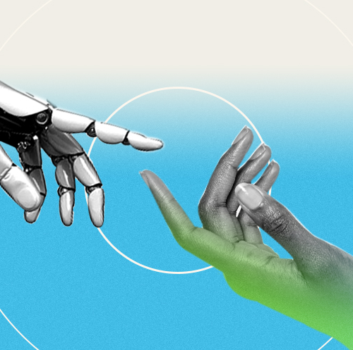 Human hand reaching out to robot hand